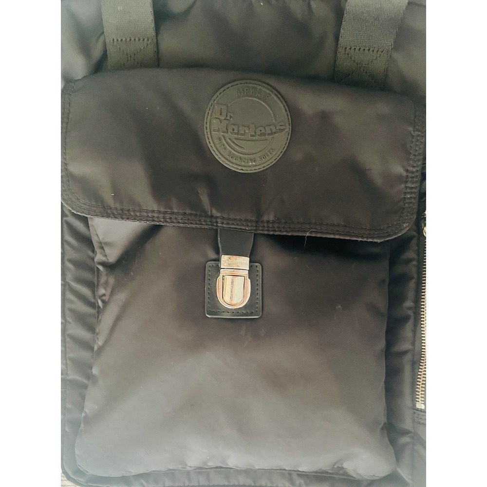 Dr. Martens Black Nylon Quilted Backpack Yellow Lining AirWair Logo Bag - Picture 6 of 14